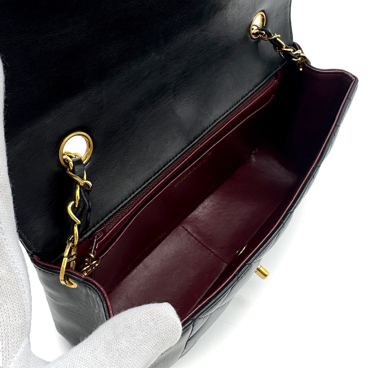 PURPOSE CHANEL VINTAGE DIANA MEDIUM CHAIN SHOULDER BAG BLACK LAMB SKIN 90281240