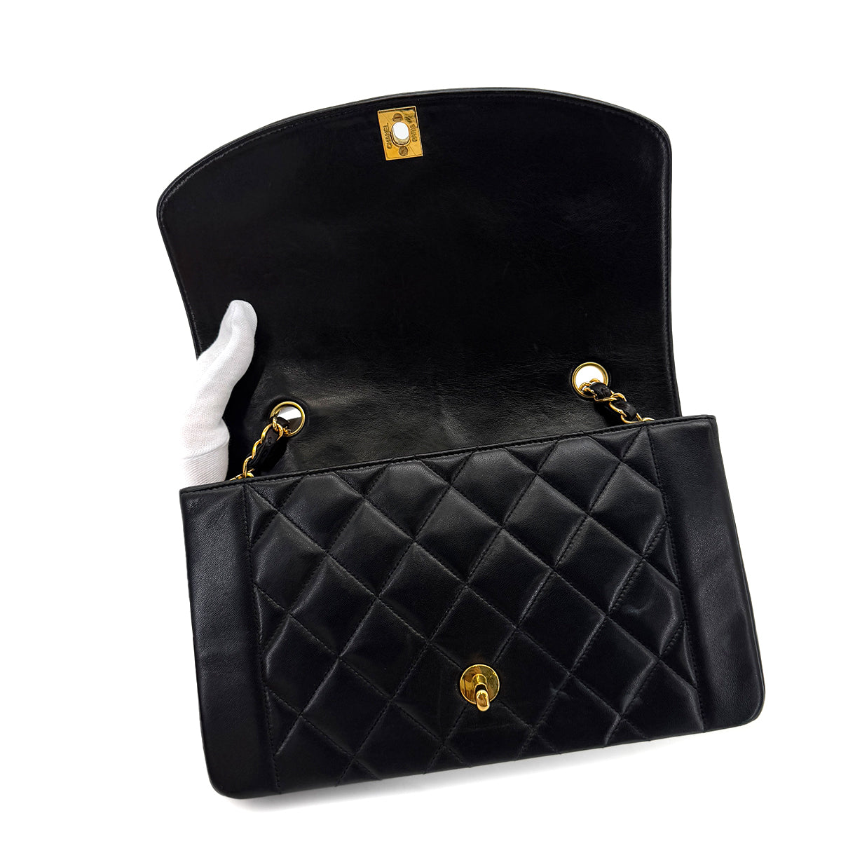 PURPOSE CHANEL VINTAGE DIANA MEDIUM CHAIN SHOULDER BAG BLACK LAMB SKIN 90287213