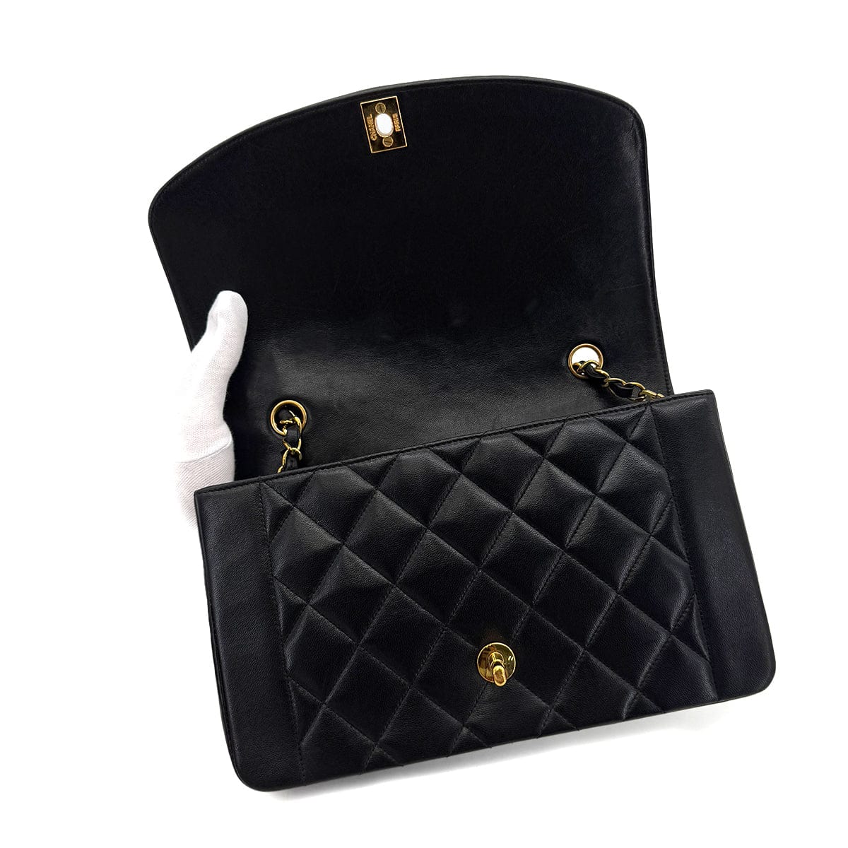 PURPOSE CHANEL VINTAGE DIANA MEDIUM CHAIN SHOULDER BAG BLACK LAMB SKIN 90287885
