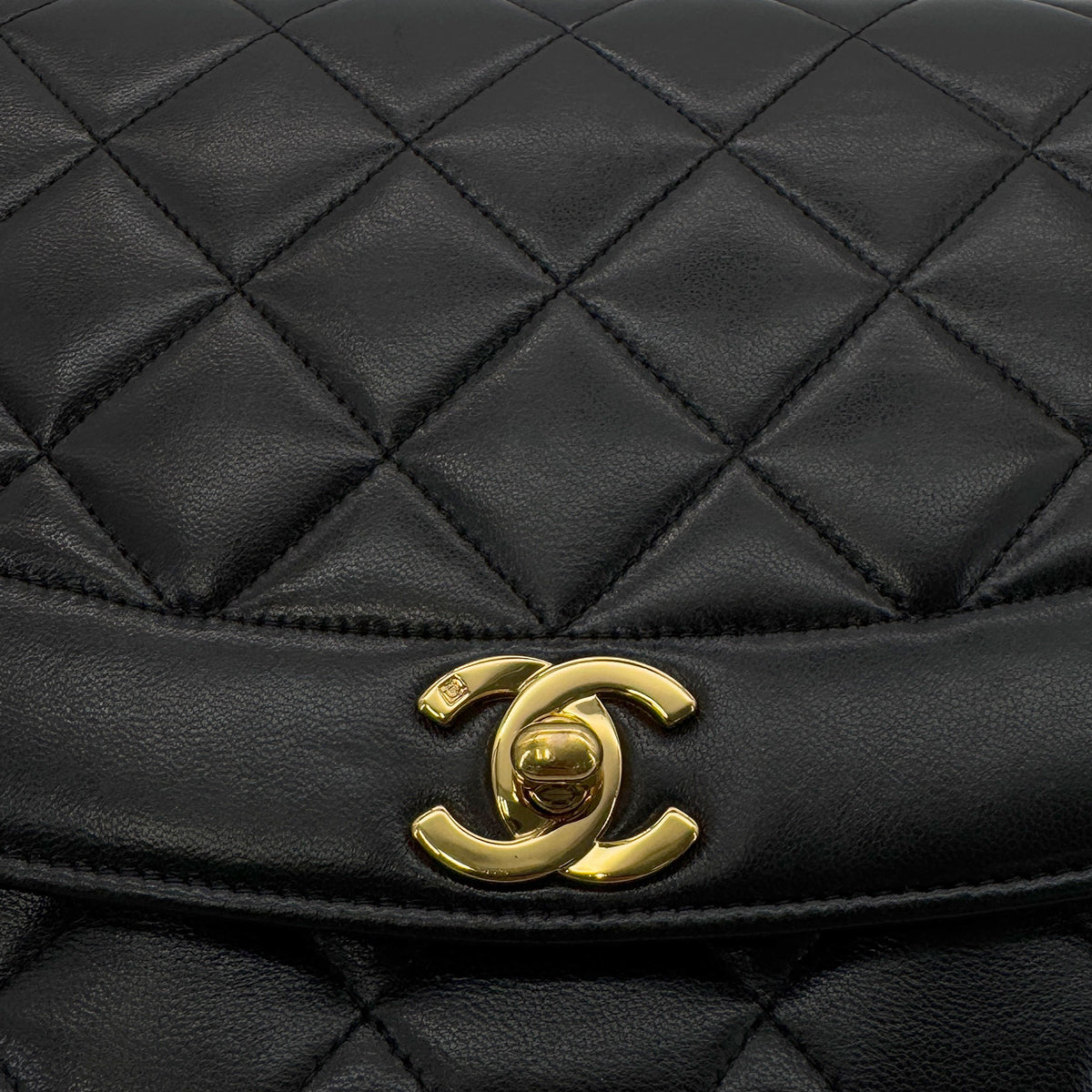 PURPOSE CHANEL VINTAGE DIANA MEDIUM CHAIN SHOULDER BAG BLACK LAMB SKIN 90287885