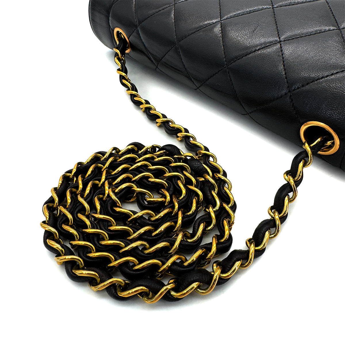 PURPOSE CHANEL VINTAGE DIANA MEDIUM CHAIN SHOULDER BAG BLACK LAMB SKIN 90287885