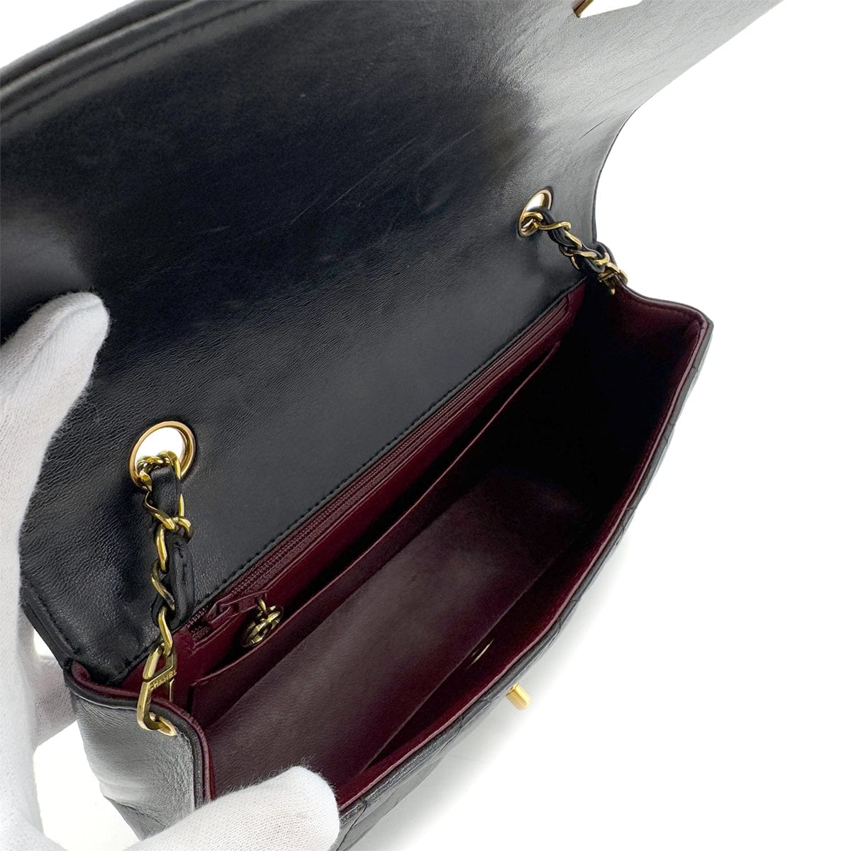 PURPOSE CHANEL VINTAGE DIANA MEDIUM CHAIN SHOULDER BAG BLACK LAMB SKIN 90287885