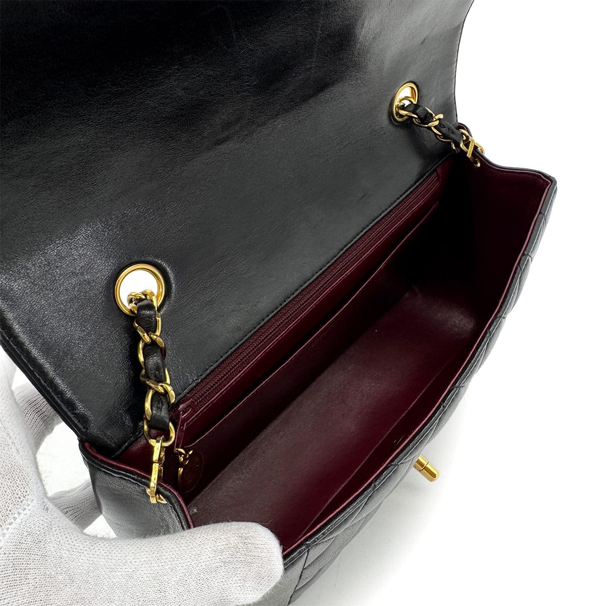 PURPOSE CHANEL VINTAGE DIANA MEDIUM CHAIN SHOULDER BAG BLACK LAMB SKIN 90288983