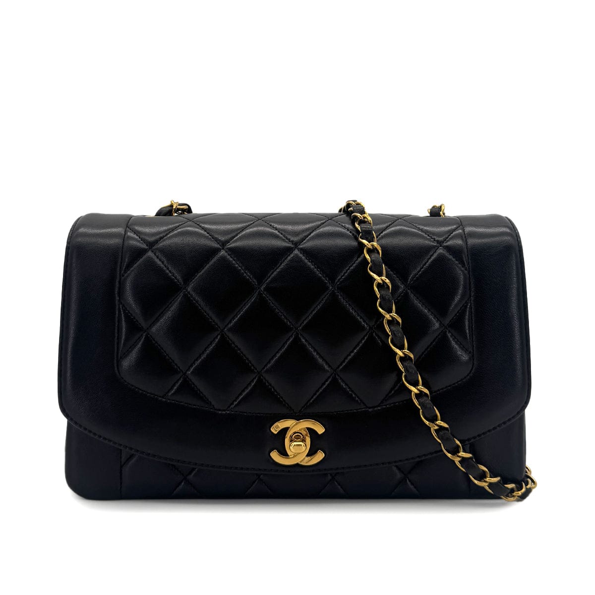 PURPOSE CHANEL VINTAGE DIANA MEDIUM CHAIN SHOULDER BAG BLACK LAMB SKIN 90288983