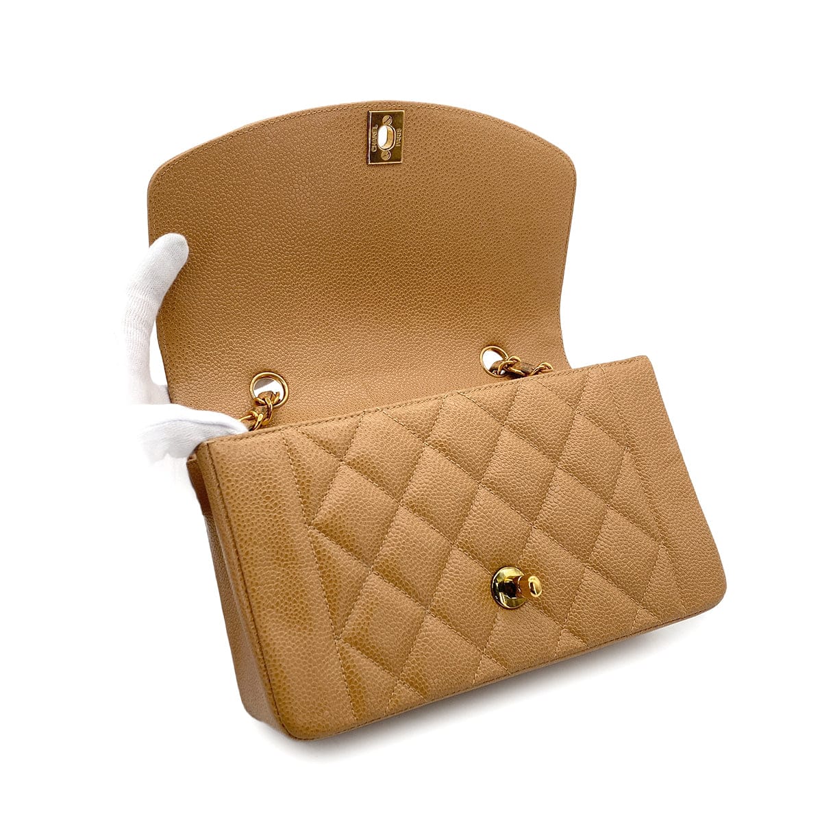 PURPOSE CHANEL VINTAGE DIANA SMALL CHAIN SHOULDER BAG BEIGE CAVIAR SKIN 90304981