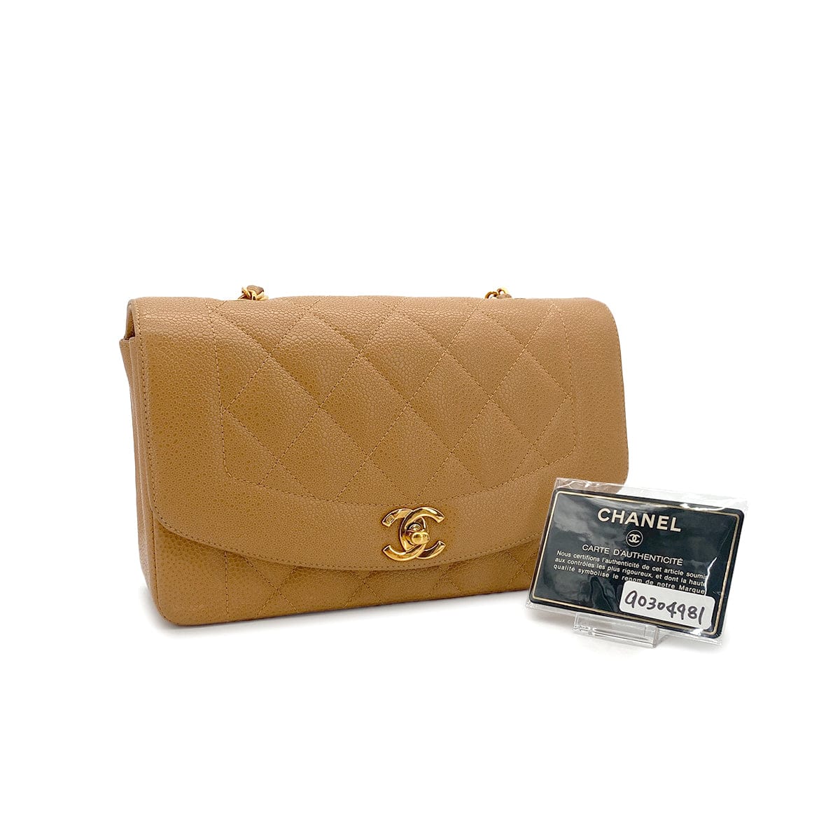 PURPOSE CHANEL VINTAGE DIANA SMALL CHAIN SHOULDER BAG BEIGE CAVIAR SKIN 90304981