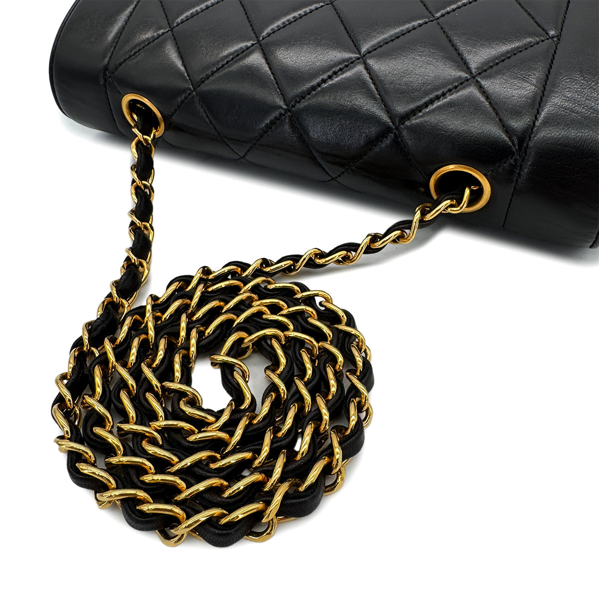 PURPOSE CHANEL VINTAGE DIANA SMALL CHAIN SHOULDER BAG BLACK LAMB SKIN 90292738