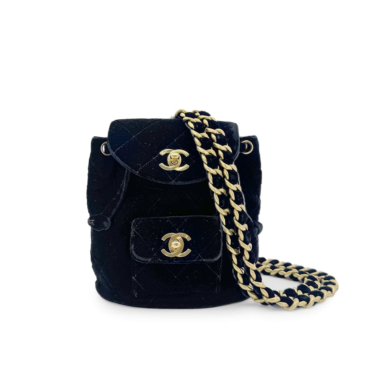 PURPOSE CHANEL VINTAGE DUMA CHAIN BACKPACK BLACK VELOR 90279938