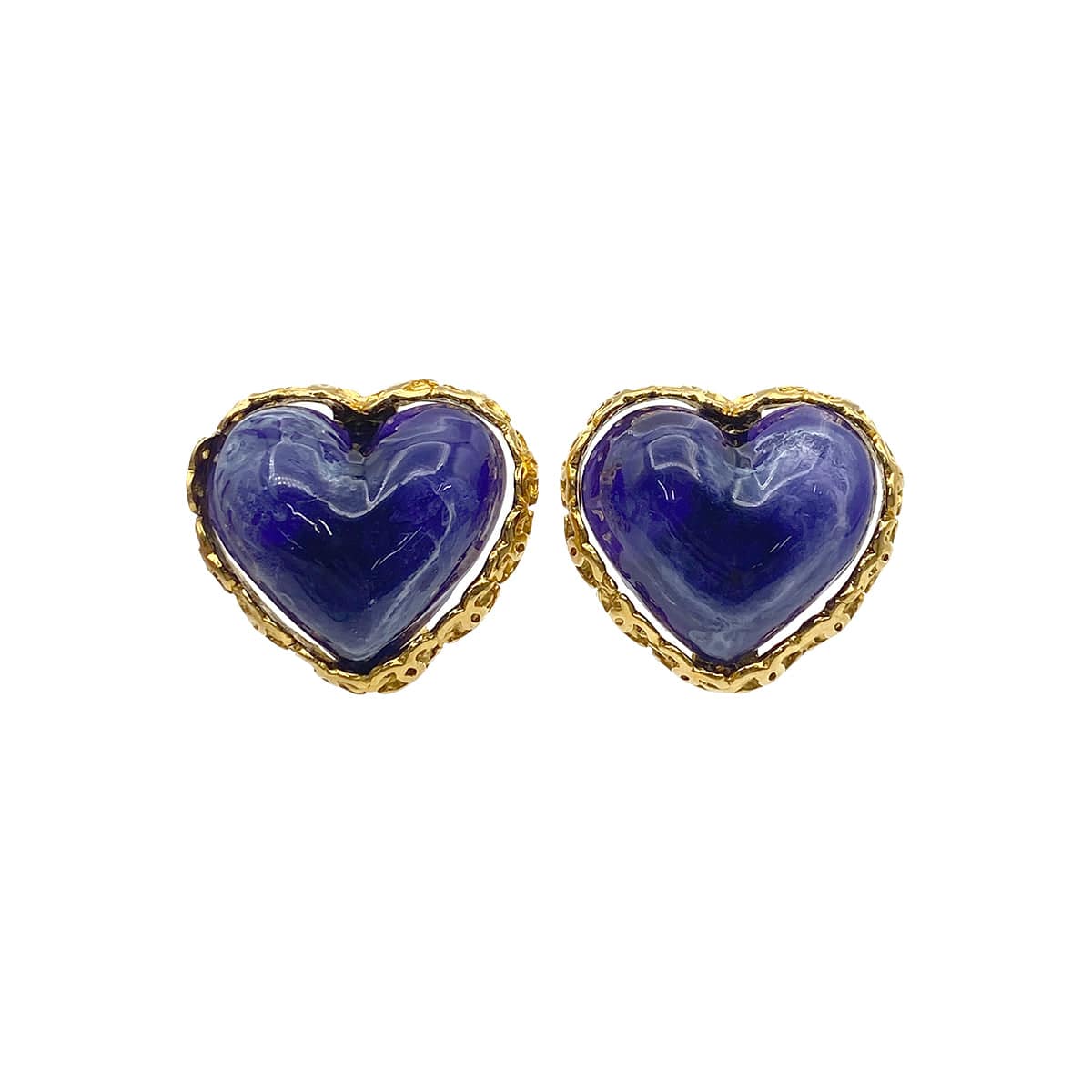 PURPOSE CHANEL VINTAGE EARRINGS HEART STONE BLUE ACCESSORY 28 90271946