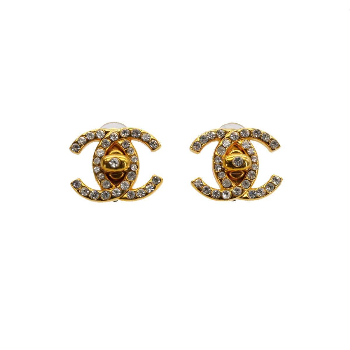 PURPOSE CHANEL VINTAGE EARRINGS TURN LOCK RHINESTONE ACCESSORY 96A 90306865