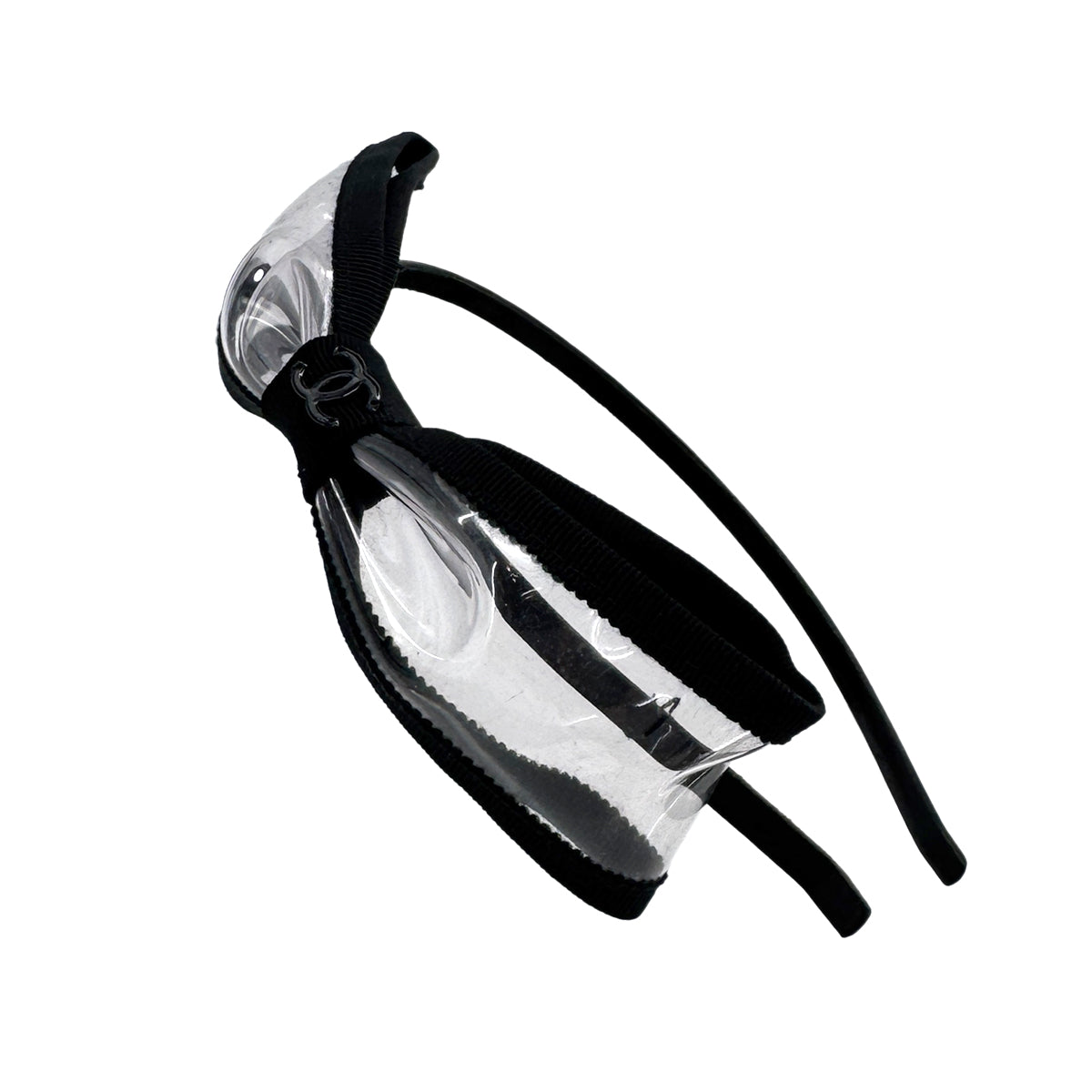PURPOSE CHANEL VINTAGE HEADBAND COCOMARK RIBBON BLACK CLEAR HAIR ACCESSORY 90292896