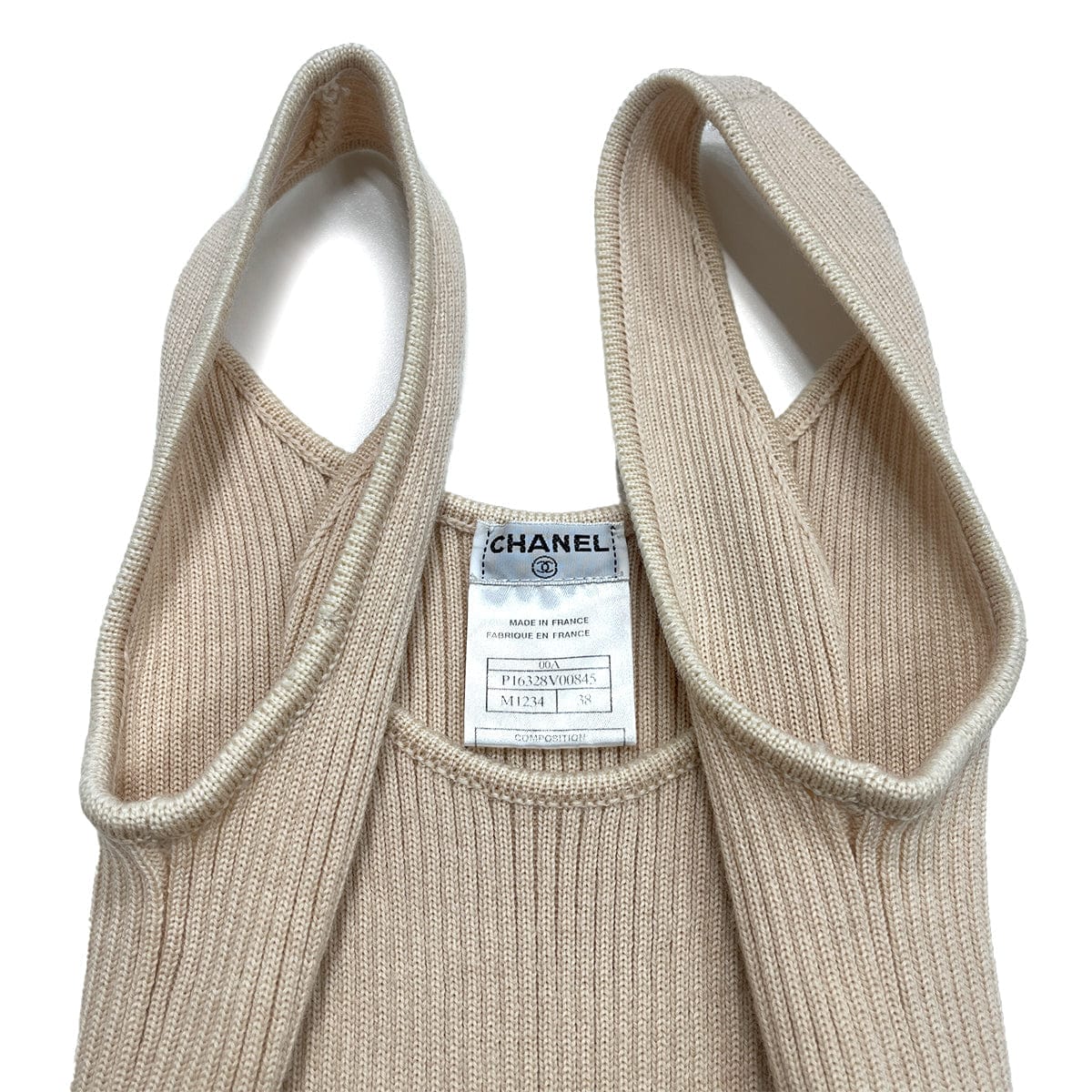 PURPOSE CHANEL VINTAGE KNIT SLEEVELESS DRESS BEIGE WOOL 38 00A RTW 90288032