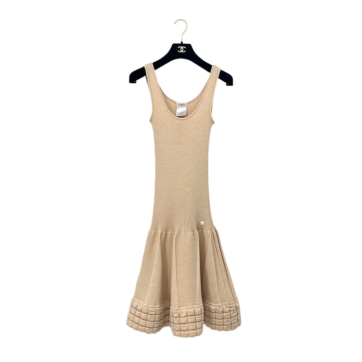 PURPOSE CHANEL VINTAGE KNIT SLEEVELESS DRESS BEIGE WOOL 38 00A RTW 90288032