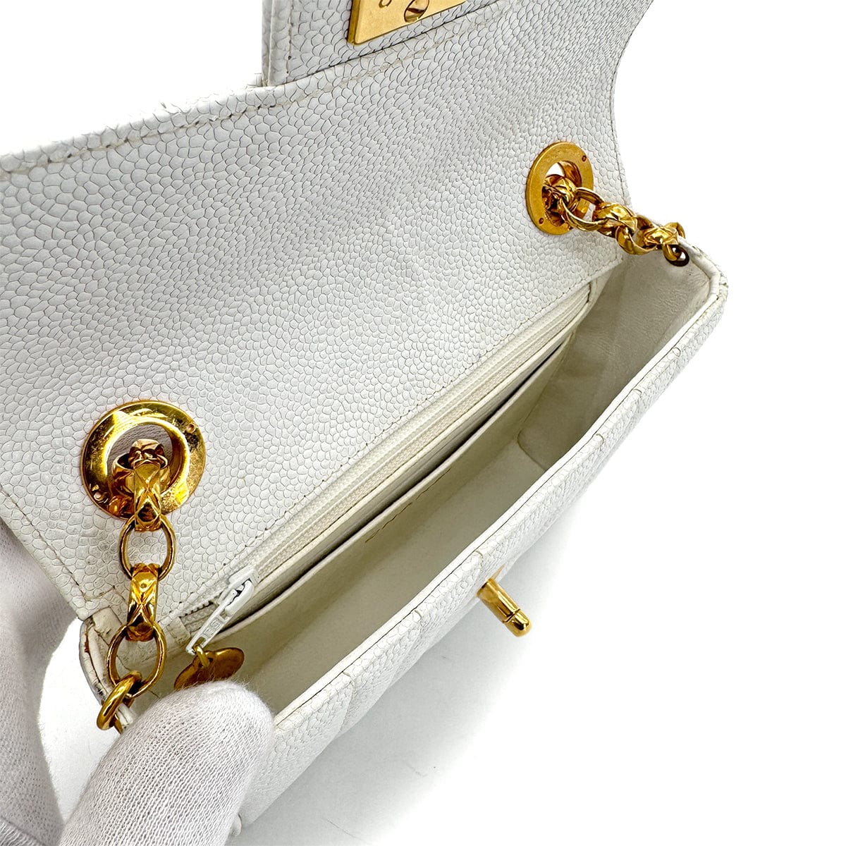 PURPOSE CHANEL VINTAGE MADEMOISELLE BIJOU CHAIN SHOULDER BAG WHITE CAVIAR SKIN 90281244