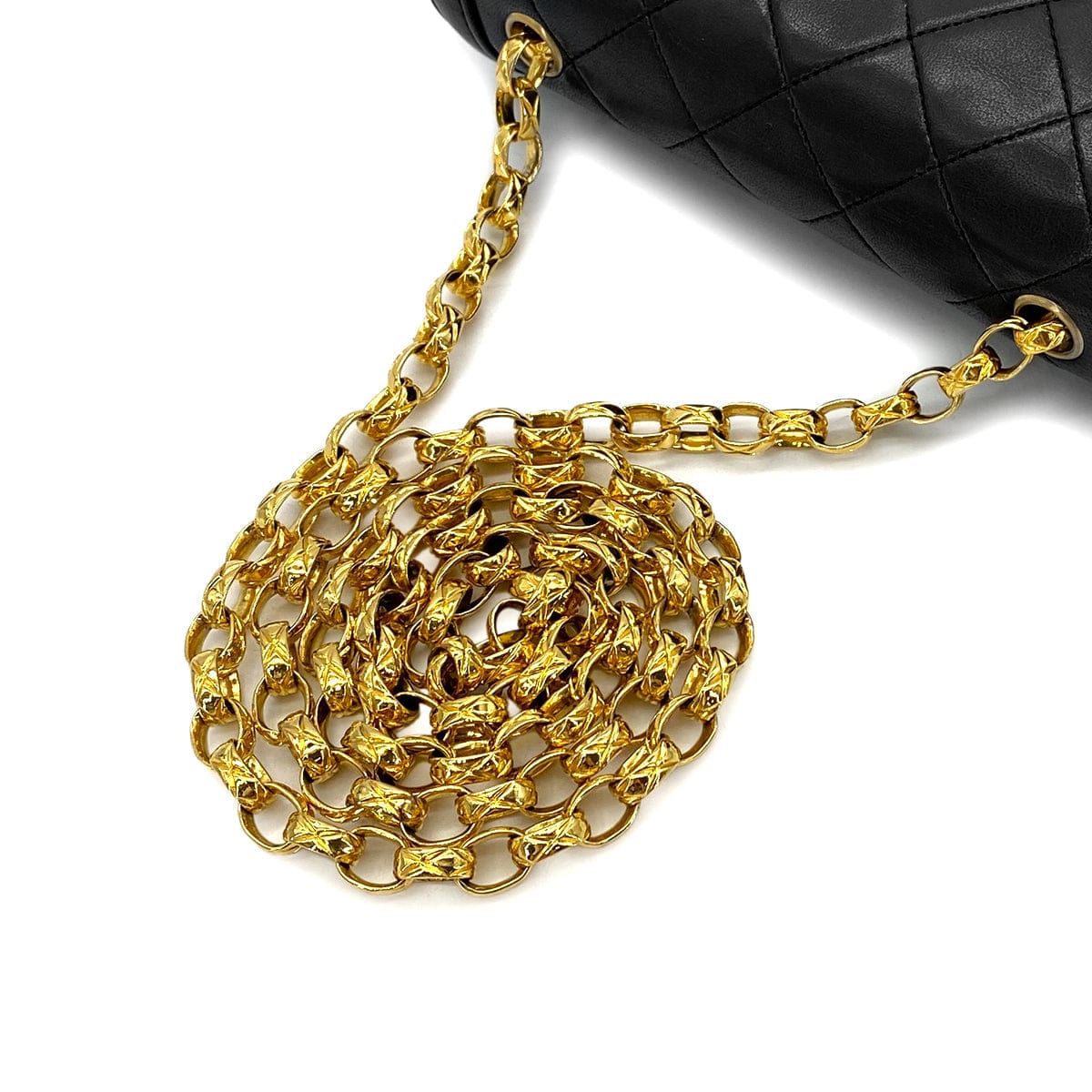 PURPOSE CHANEL VINTAGE MATELASSE BIJOU CHAIN SHOULDER BAG BLACK LAMB SKIN 90288982