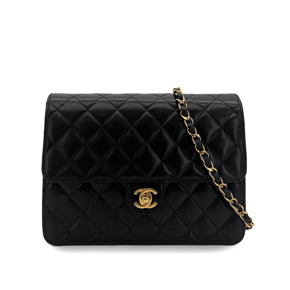 PURPOSE CHANEL VINTAGE MATELASSE CHAIN SHOULDER BAG BLACK LAMB SKIN 90289080