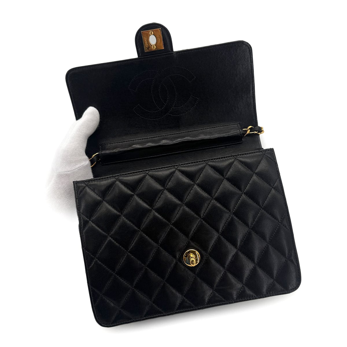 PURPOSE CHANEL VINTAGE MATELASSE CHAIN SHOULDER BAG BLACK LAMB SKIN 90289080