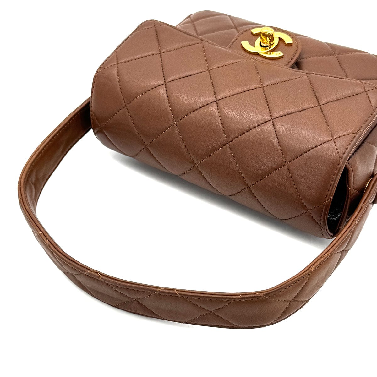 PURPOSE CHANEL VINTAGE MATELASSE HAND BAG BROWN LAMB SKIN 90289055