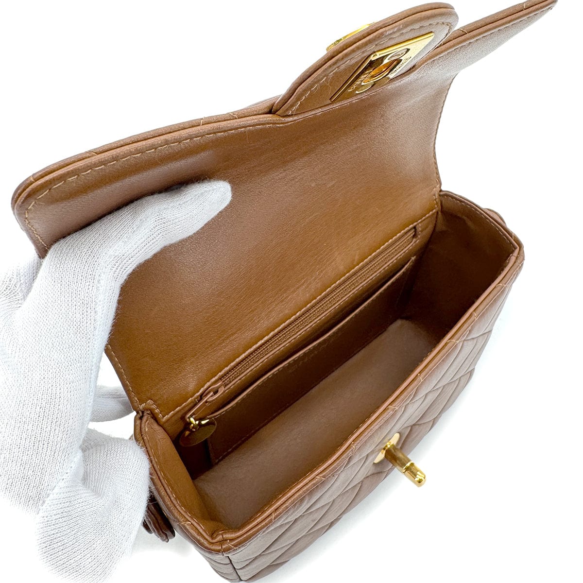 PURPOSE CHANEL VINTAGE MATELASSE HAND BAG BROWN LAMB SKIN 90289055