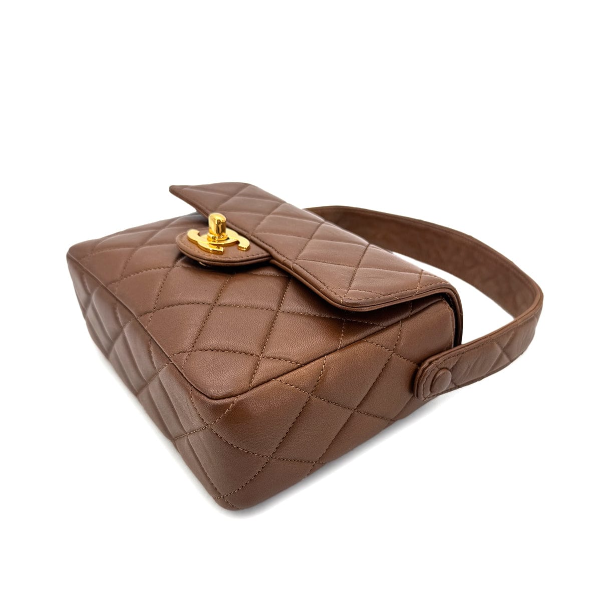 PURPOSE CHANEL VINTAGE MATELASSE HAND BAG BROWN LAMB SKIN 90289055