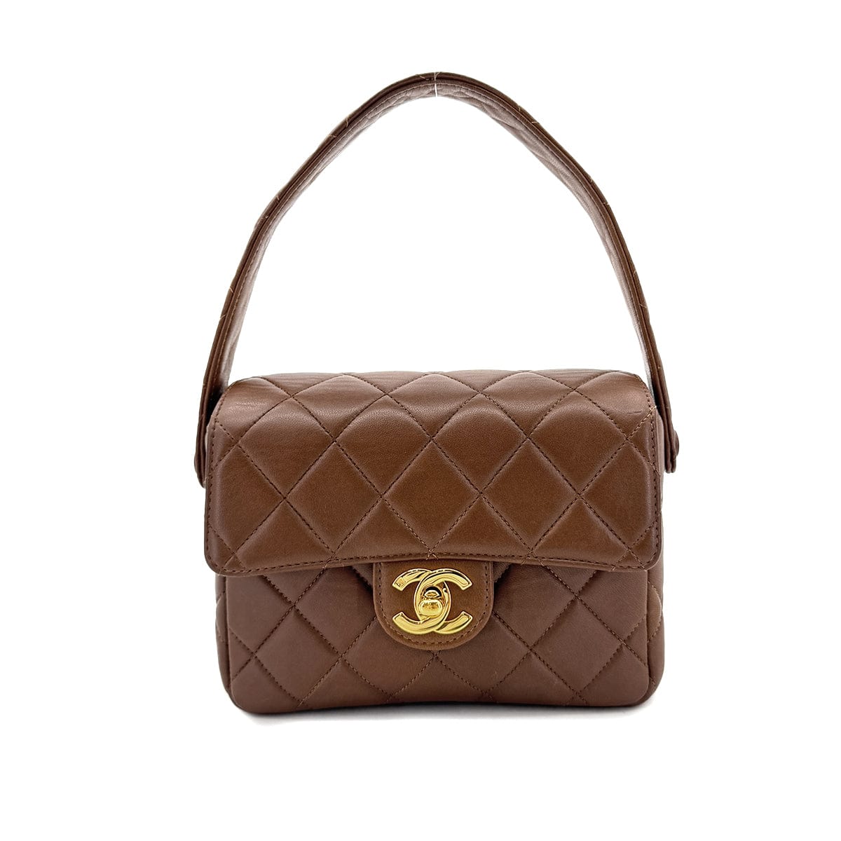 PURPOSE CHANEL VINTAGE MATELASSE HAND BAG BROWN LAMB SKIN 90289055