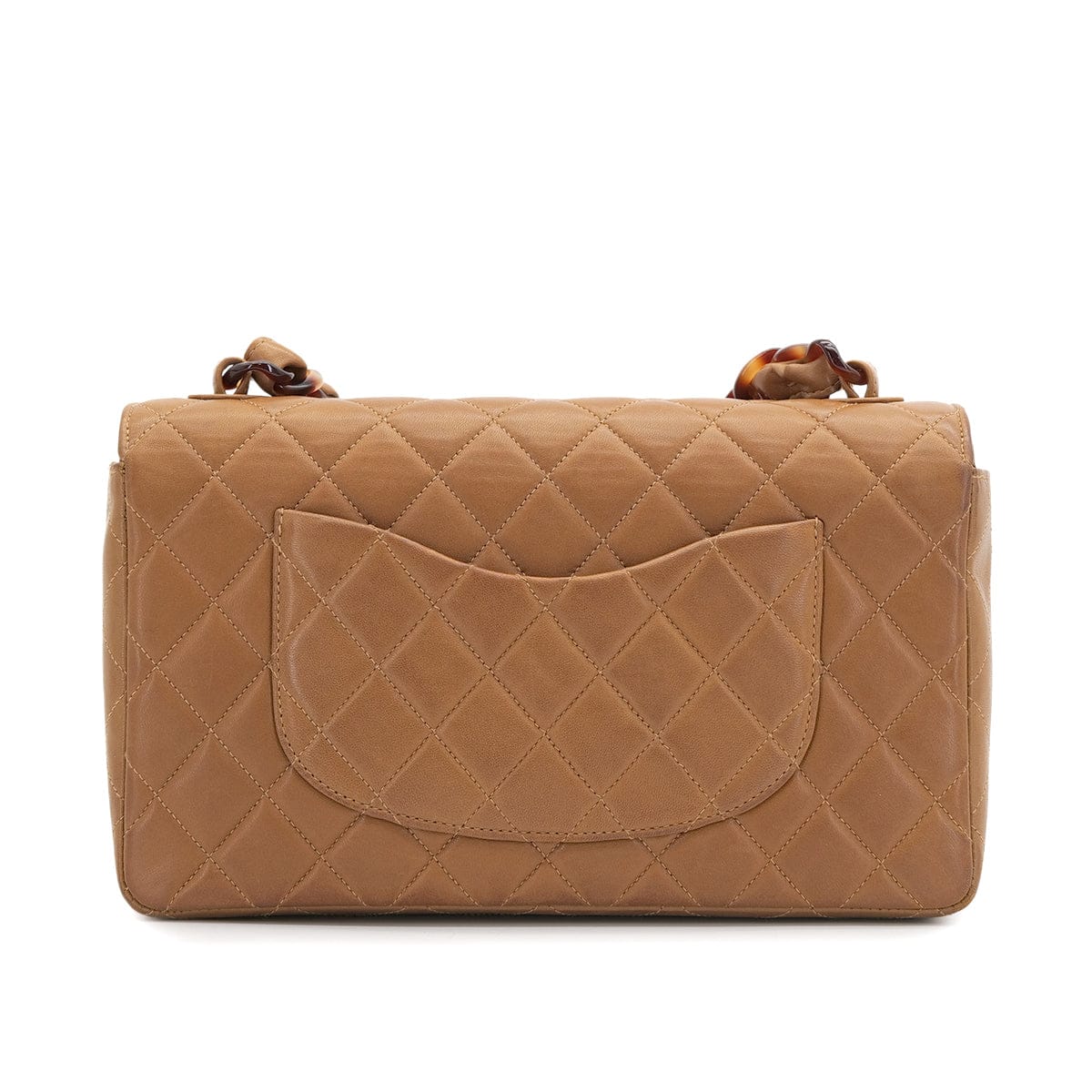 PURPOSE CHANEL VINTAGE MATELASSE TORTOISESHELL CHAIN SHOULDER BAG BROWN LAMB SKIN 90308267