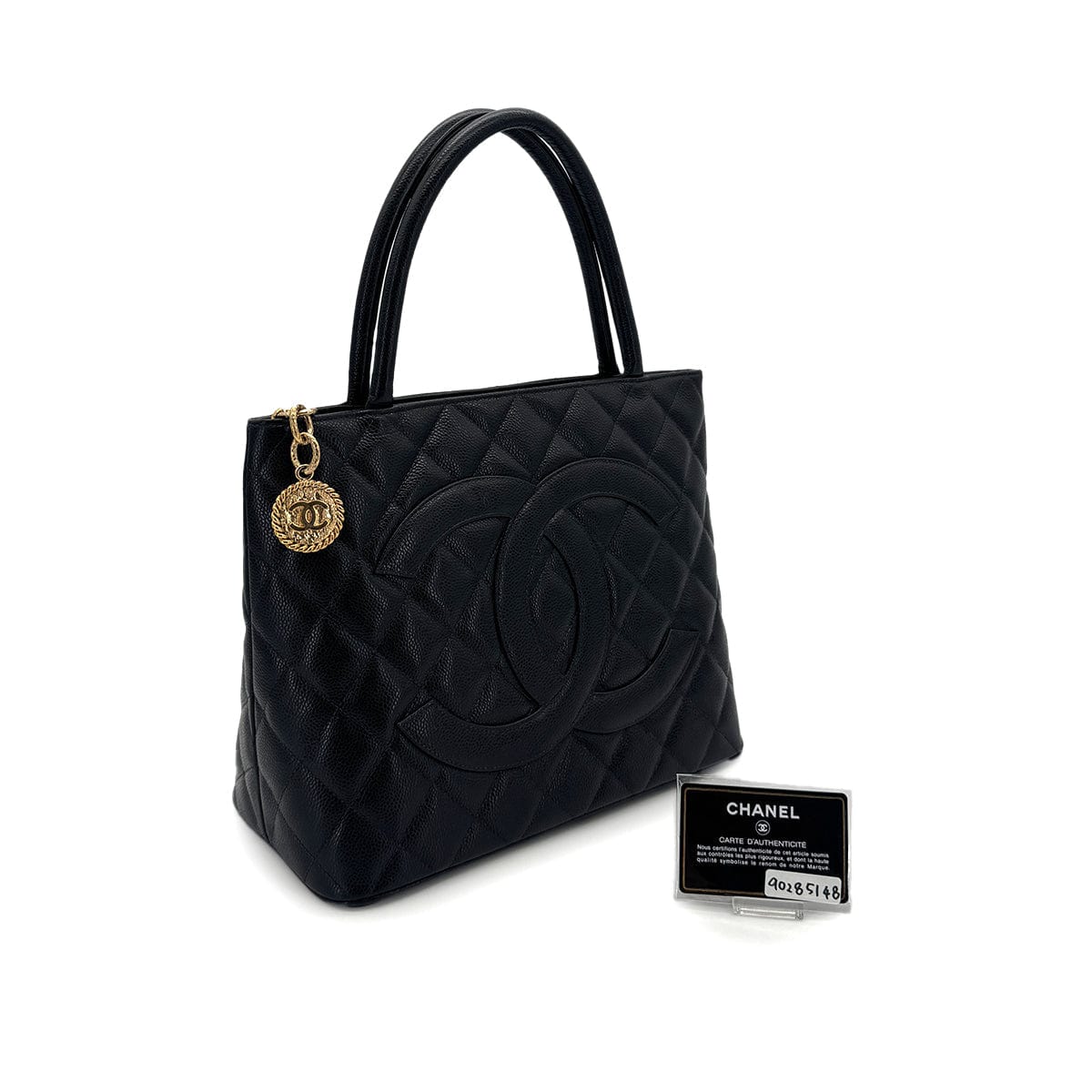 PURPOSE CHANEL VINTAGE MEDALLION TOTE BAG BLACK CAVIAR SKIN 90285148