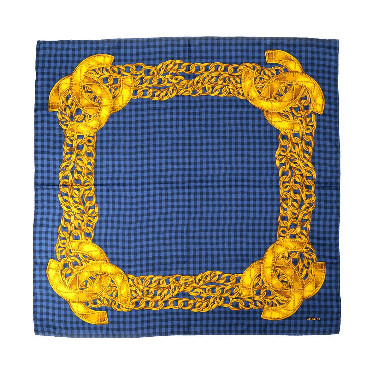 PURPOSE CHANEL VINTAGE SCARF COCOMARK CHAIN PATTERN BLUE SILK 90305124