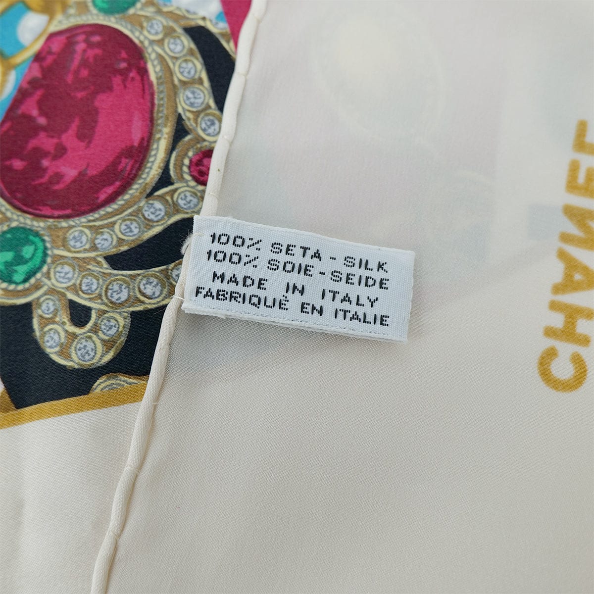 PURPOSE CHANEL VINTAGE SCARF COCOMARK GRIPOA PATTERN WHITE SILK 90305122