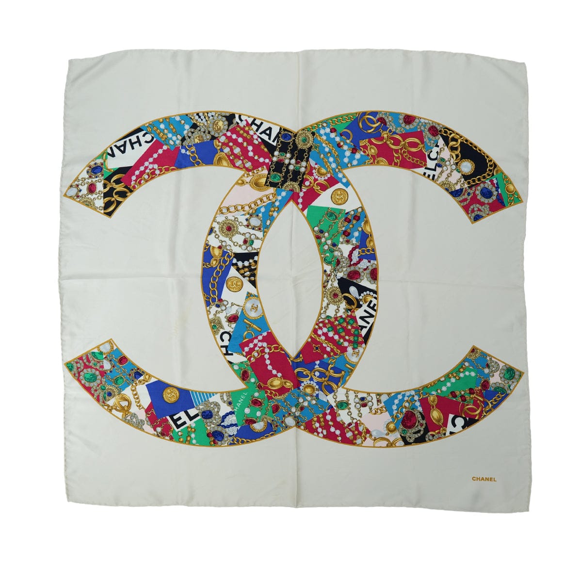 PURPOSE CHANEL VINTAGE SCARF COCOMARK GRIPOA PATTERN WHITE SILK 90305122