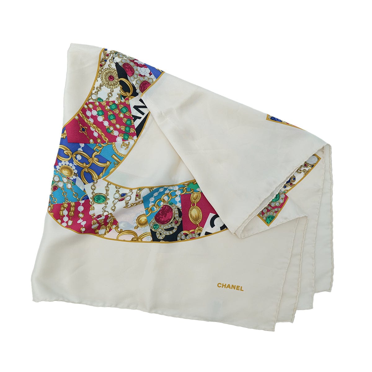 PURPOSE CHANEL VINTAGE SCARF COCOMARK GRIPOA PATTERN WHITE SILK 90305122