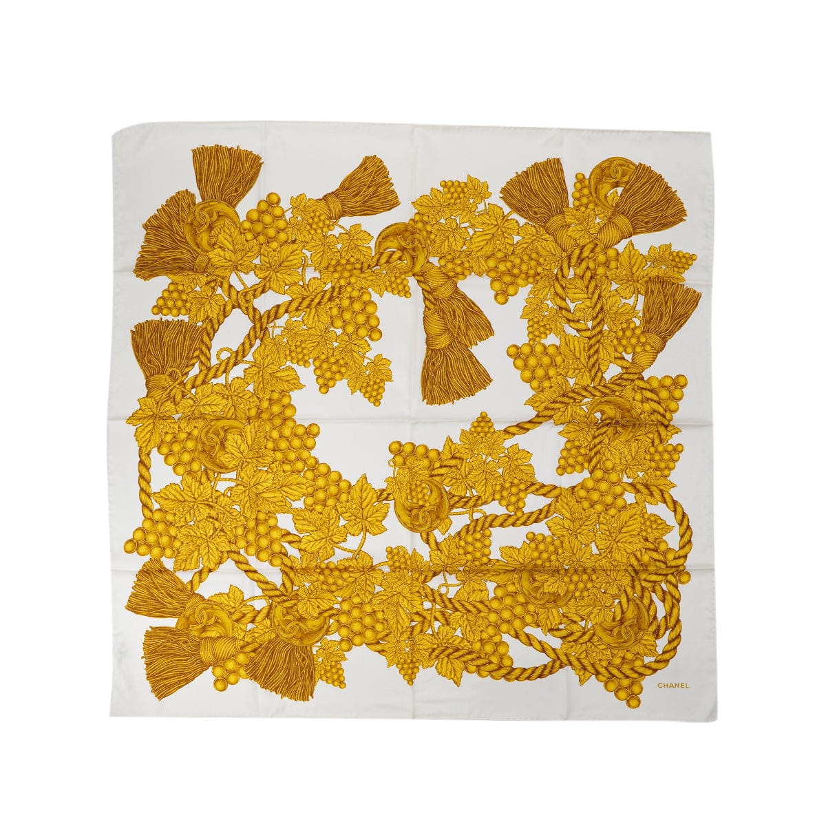 PURPOSE CHANEL VINTAGE SCARF ROPE PATTERN WHITE YELLOW SILK 90304193