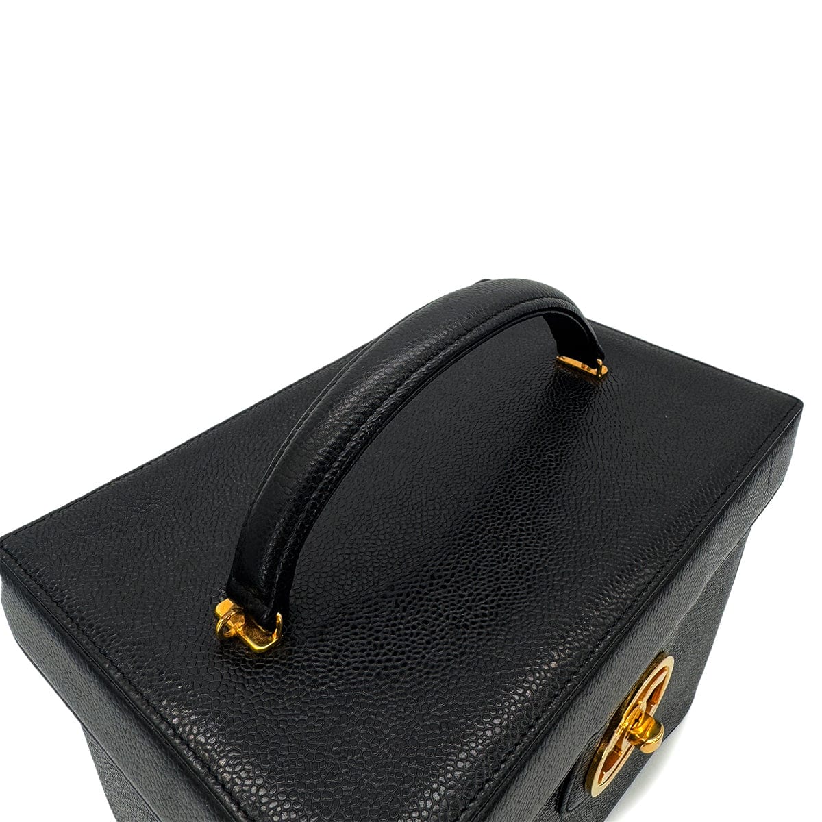 PURPOSE CHANEL VINTAGE TURN LOCK 2WAY VANITY HAND SHOULDER BAG BLACK CAVIAR SKIN 90291379