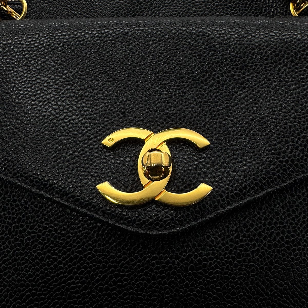 PURPOSE CHANEL VINTAGE TURN LOCK CHAIN TOTE BAG BLACK CAVIAR SKIN 90305120