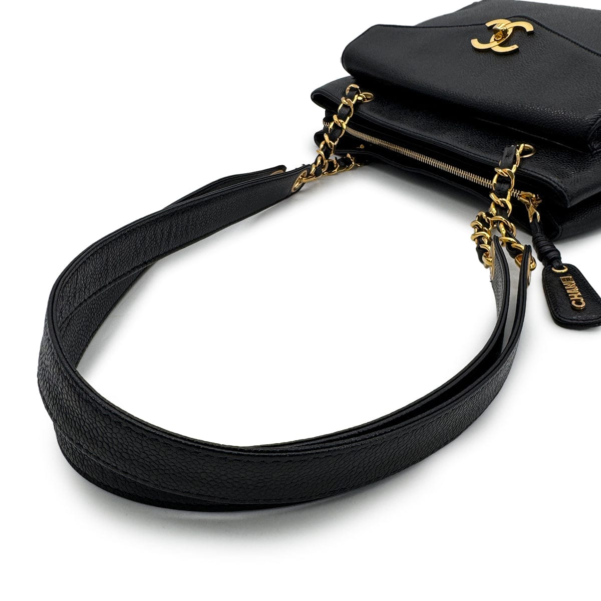 PURPOSE CHANEL VINTAGE TURN LOCK CHAIN TOTE BAG BLACK CAVIAR SKIN 90305120