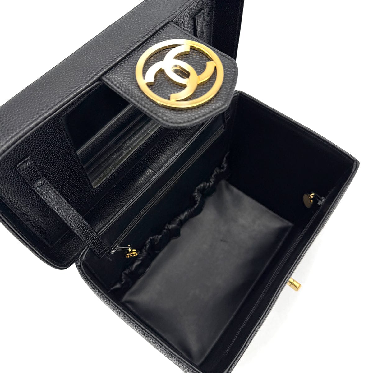 PURPOSE CHANEL VINTAGE VANITY COCOMARK HAND SHOULDER BAG BLACK CAVIAR SKIN 90308353