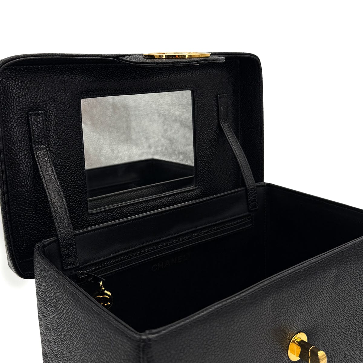 PURPOSE CHANEL VINTAGE VANITY COCOMARK HAND SHOULDER BAG BLACK CAVIAR SKIN 90308353