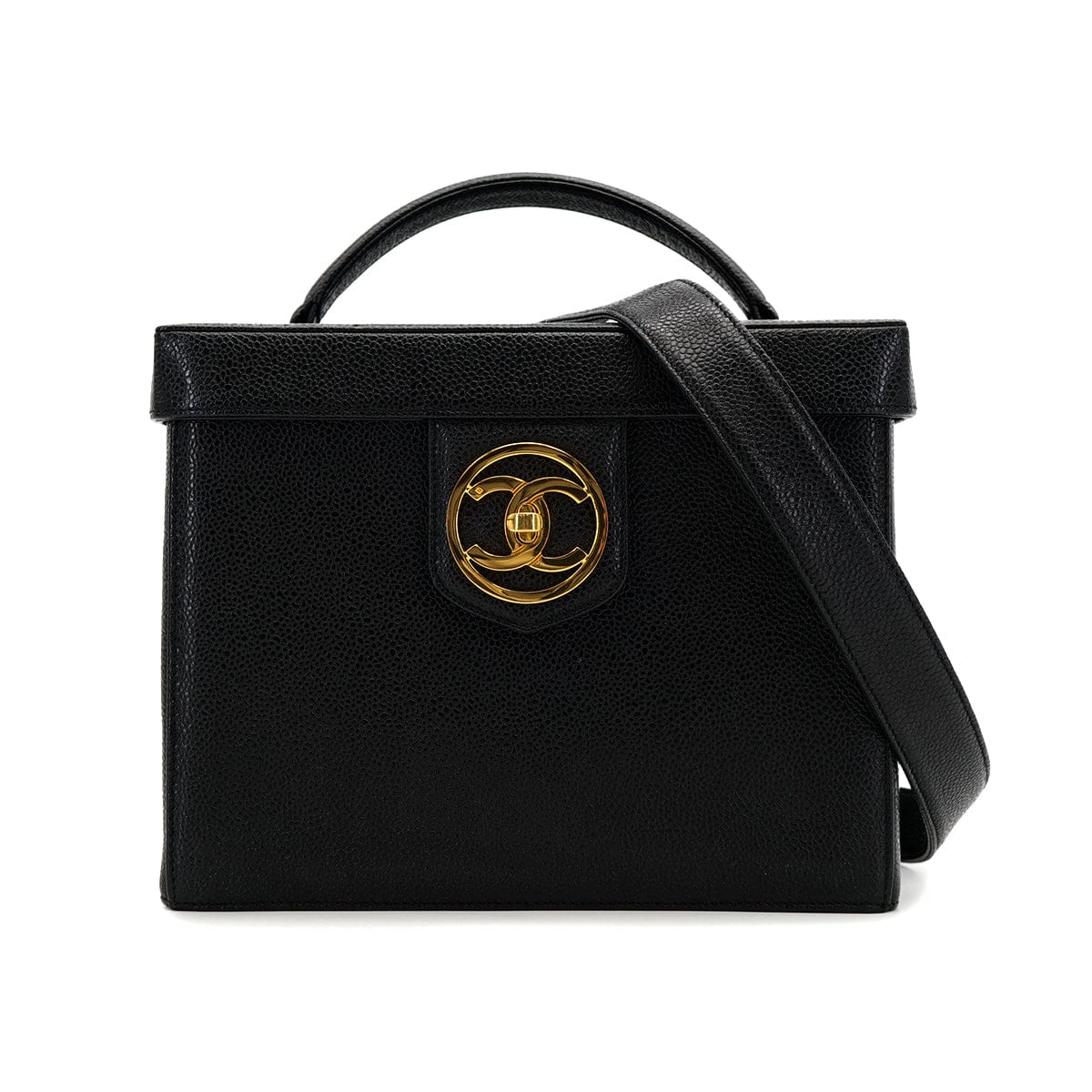 PURPOSE CHANEL VINTAGE VANITY COCOMARK HAND SHOULDER BAG BLACK CAVIAR SKIN 90308353