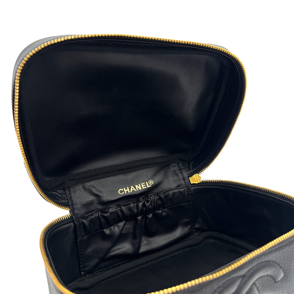 PURPOSE CHANEL VINTAGE VANITY HAND BAG BLACK CAVIAR SKIN 90307217