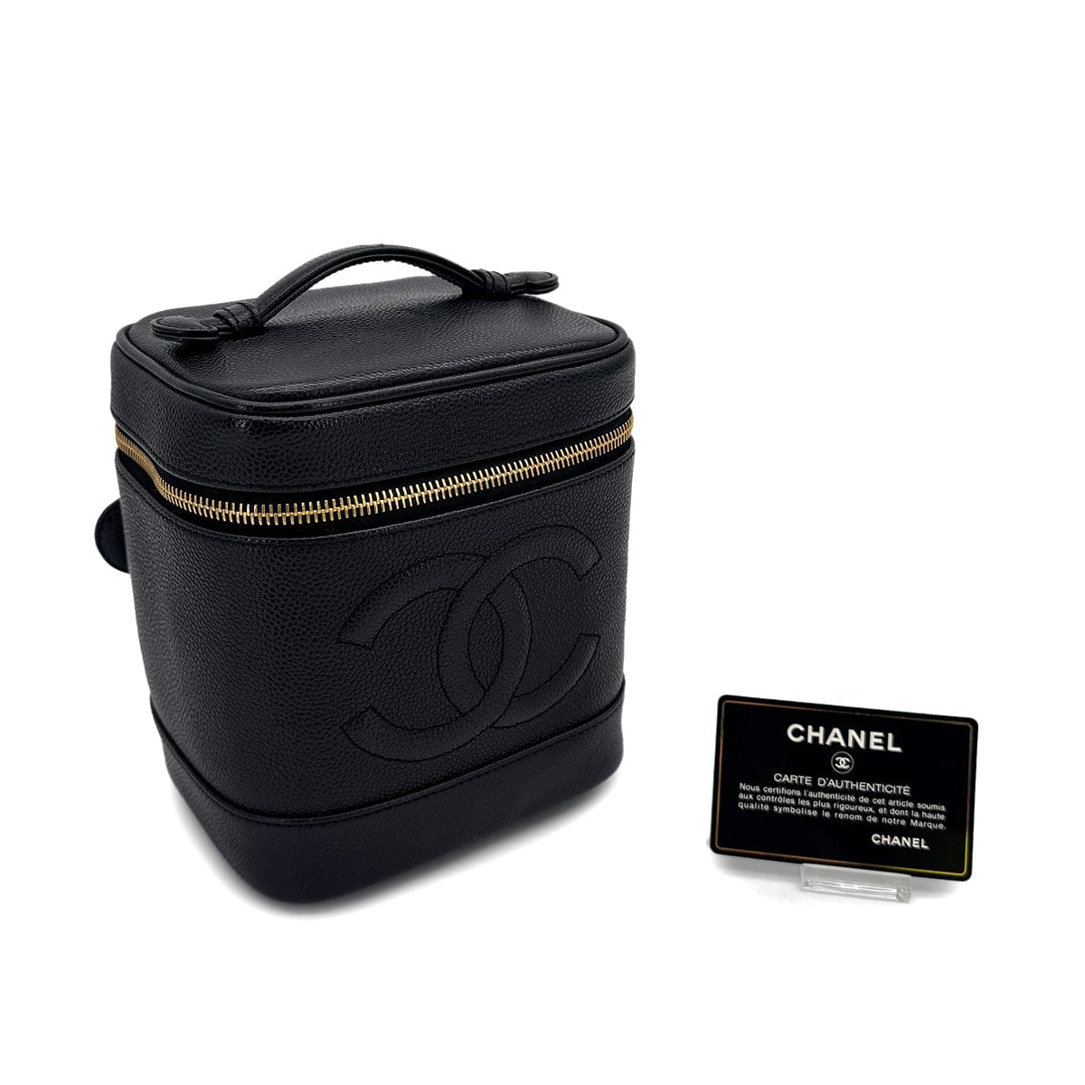 PURPOSE CHANEL VINTAGE VANITY HAND BAG BLACK CAVIAR SKIN 90308983