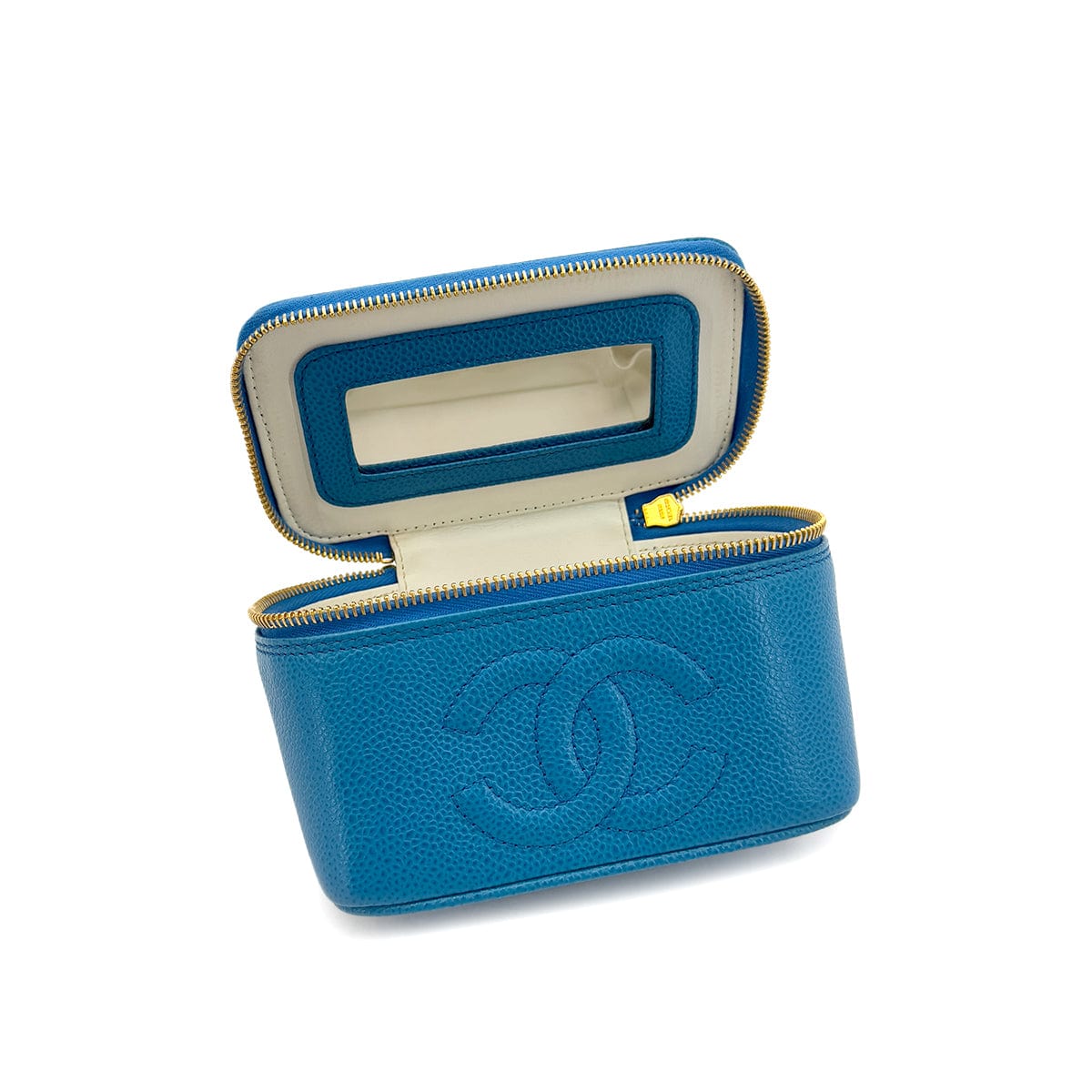 PURPOSE CHANEL VINTAGE VANITY HAND BAG BLUE CAVIAR SKIN 90289542