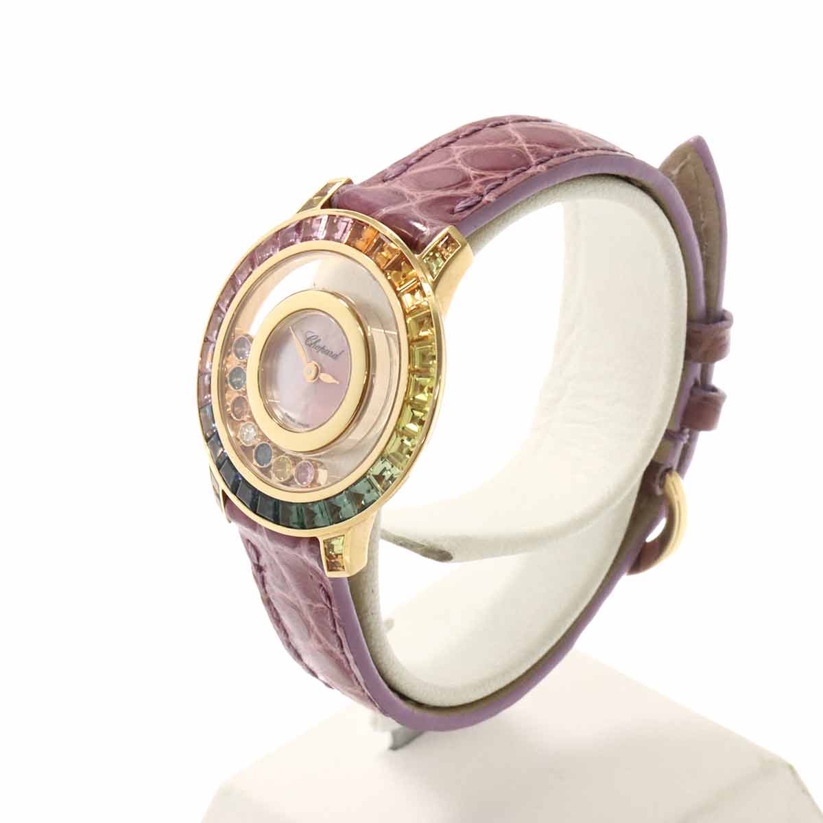 PURPOSE Chopard Happy Diamonds 209412-5801 Rainbow Sapphire Bezel Women's Watch with 7 Sapphires, 18K White Gold, Pink Shell Quartz Movement, 90303521