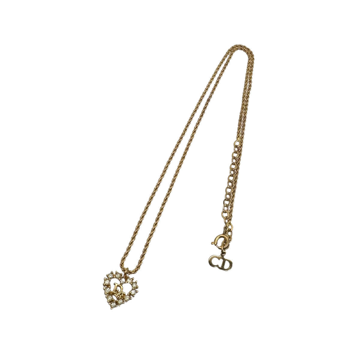 PURPOSE CHRISTIAN DIOR NECKLACE HEART CD LOGO RHINESTONE GOLD ACCESSORY 90299321