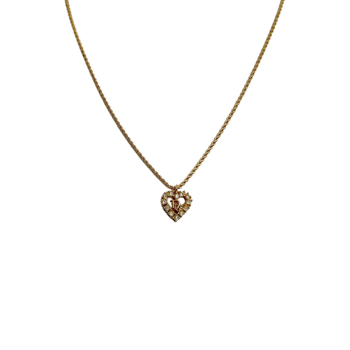 PURPOSE CHRISTIAN DIOR NECKLACE HEART CD LOGO RHINESTONE GOLD ACCESSORY 90299321
