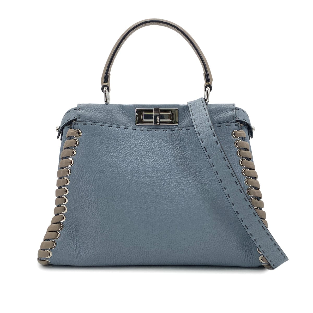 PURPOSE FENDI PEEKABOO REGULAR SELLERIA HAND SHOULDER BAG LEATHER BLUE GRAY 8BN290 90304733