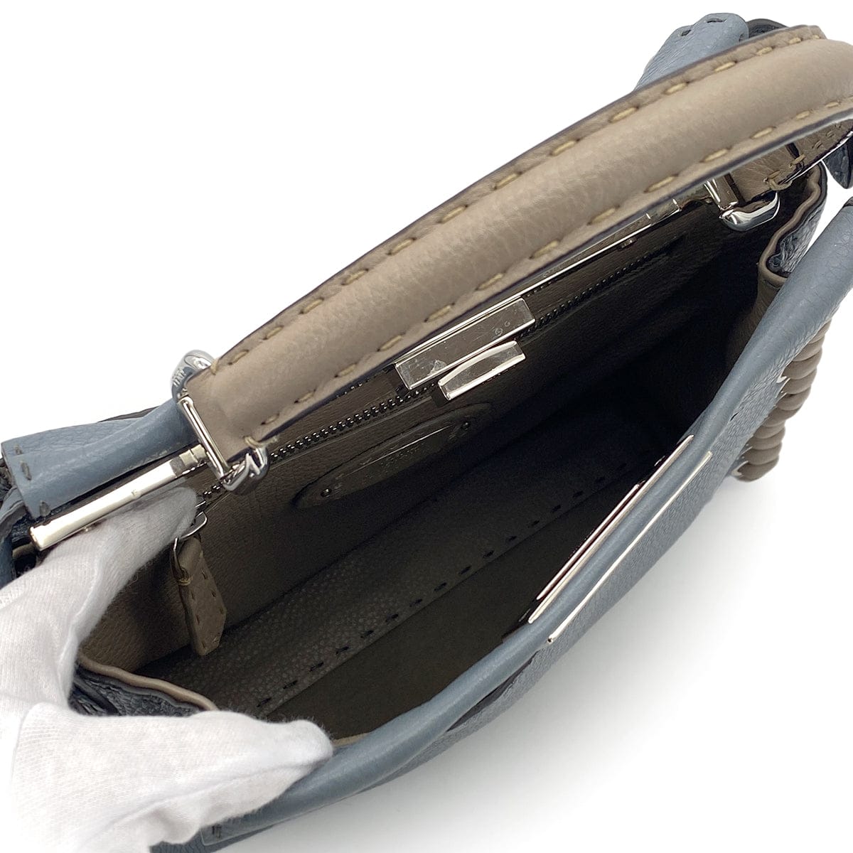 PURPOSE FENDI PEEKABOO REGULAR SELLERIA HAND SHOULDER BAG LEATHER BLUE GRAY 8BN290 90304733