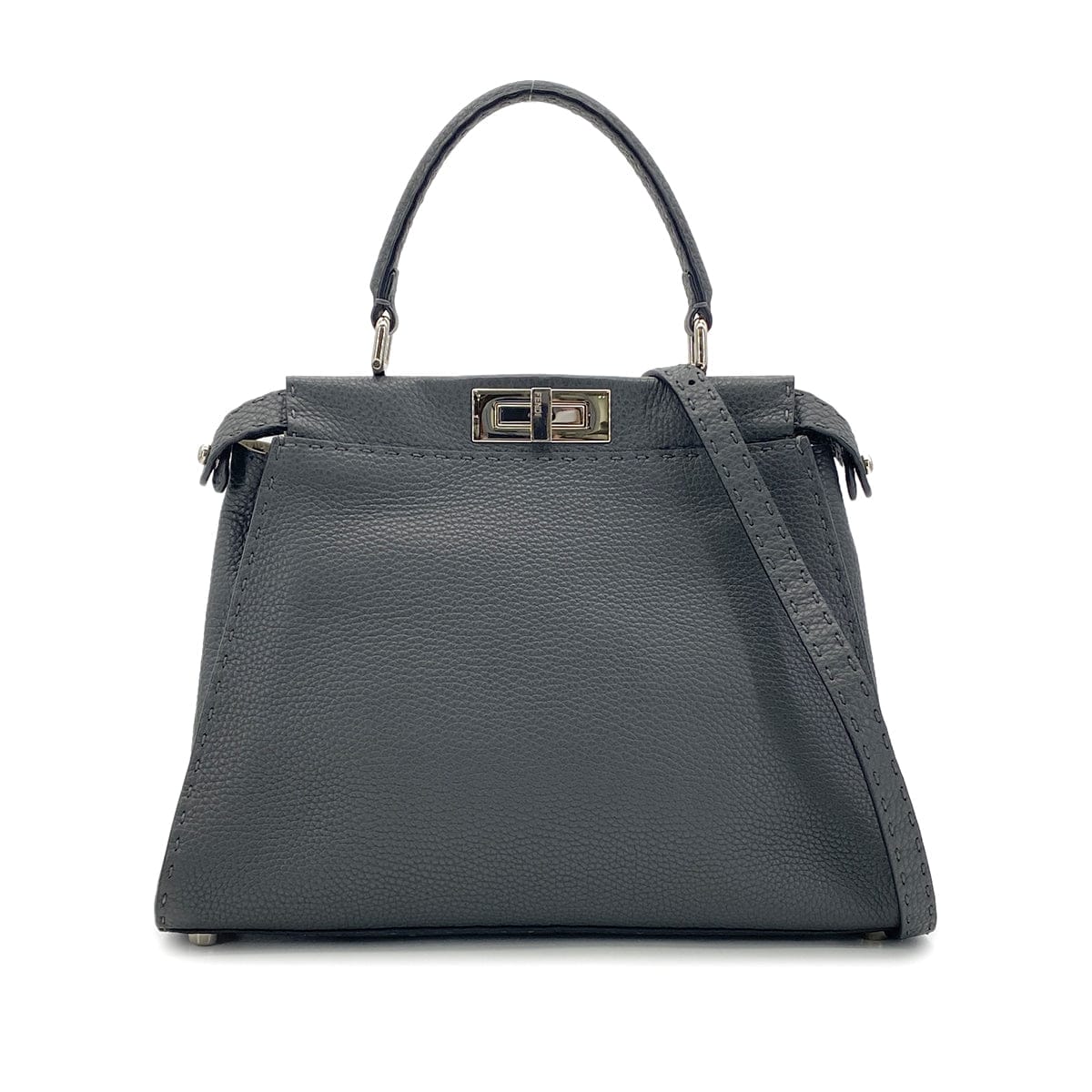 PURPOSE FENDI PEEKABOO REGULAR SELLERIA HAND SHOULDER BAG LEATHER DARK GRAY 8BN226 90304716