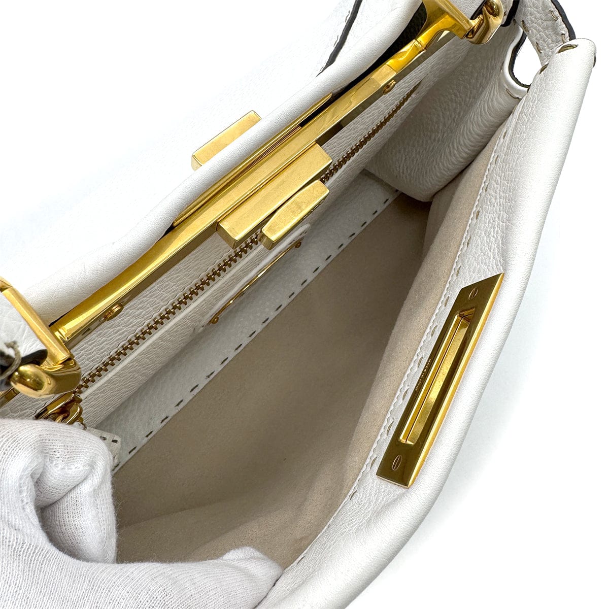 PURPOSE FENDI PEEKABOO REGULAR SELLERIA HAND SHOULDER BAG LEATHER WHITE 8BN290 90305461
