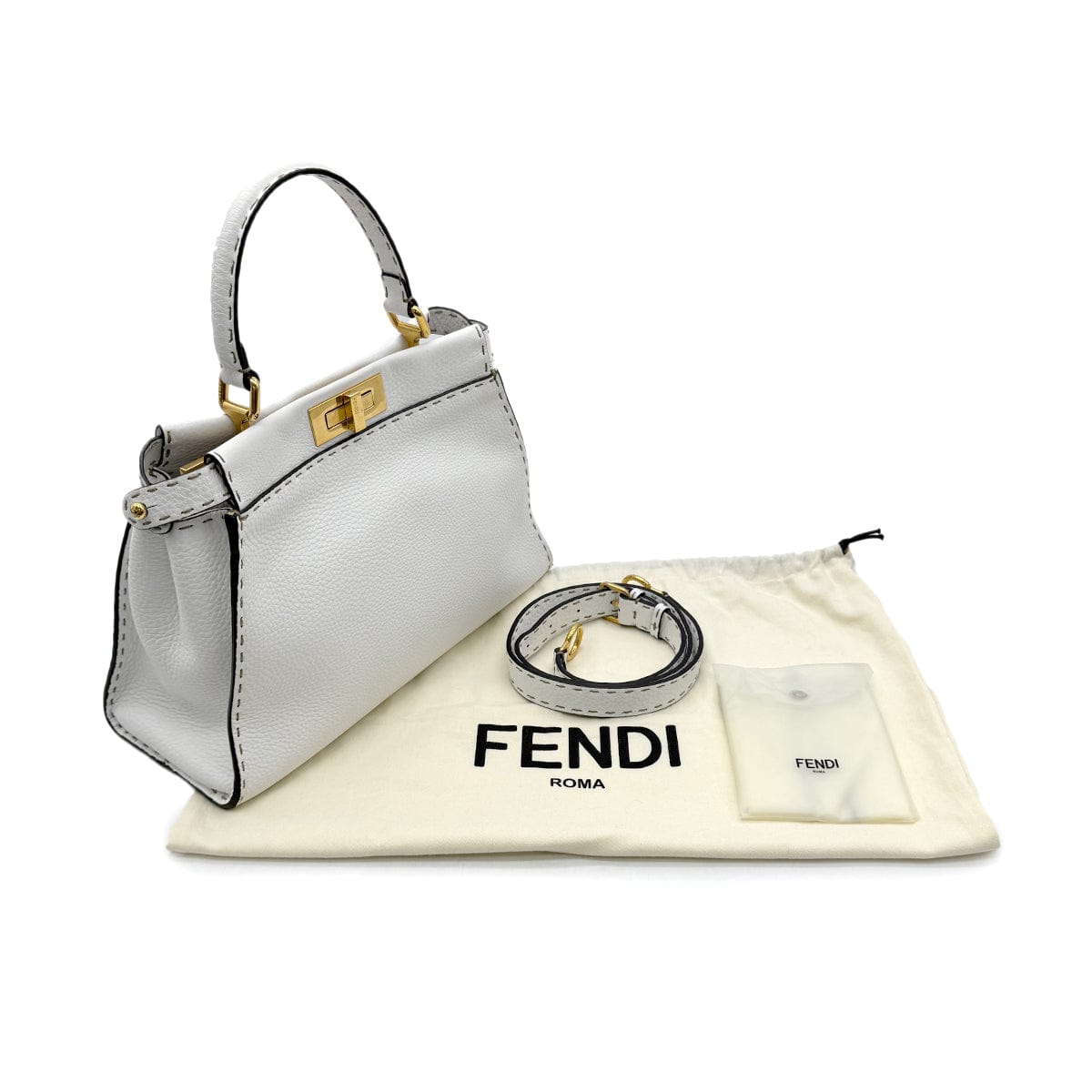 PURPOSE FENDI PEEKABOO REGULAR SELLERIA HAND SHOULDER BAG LEATHER WHITE 8BN290 90305461