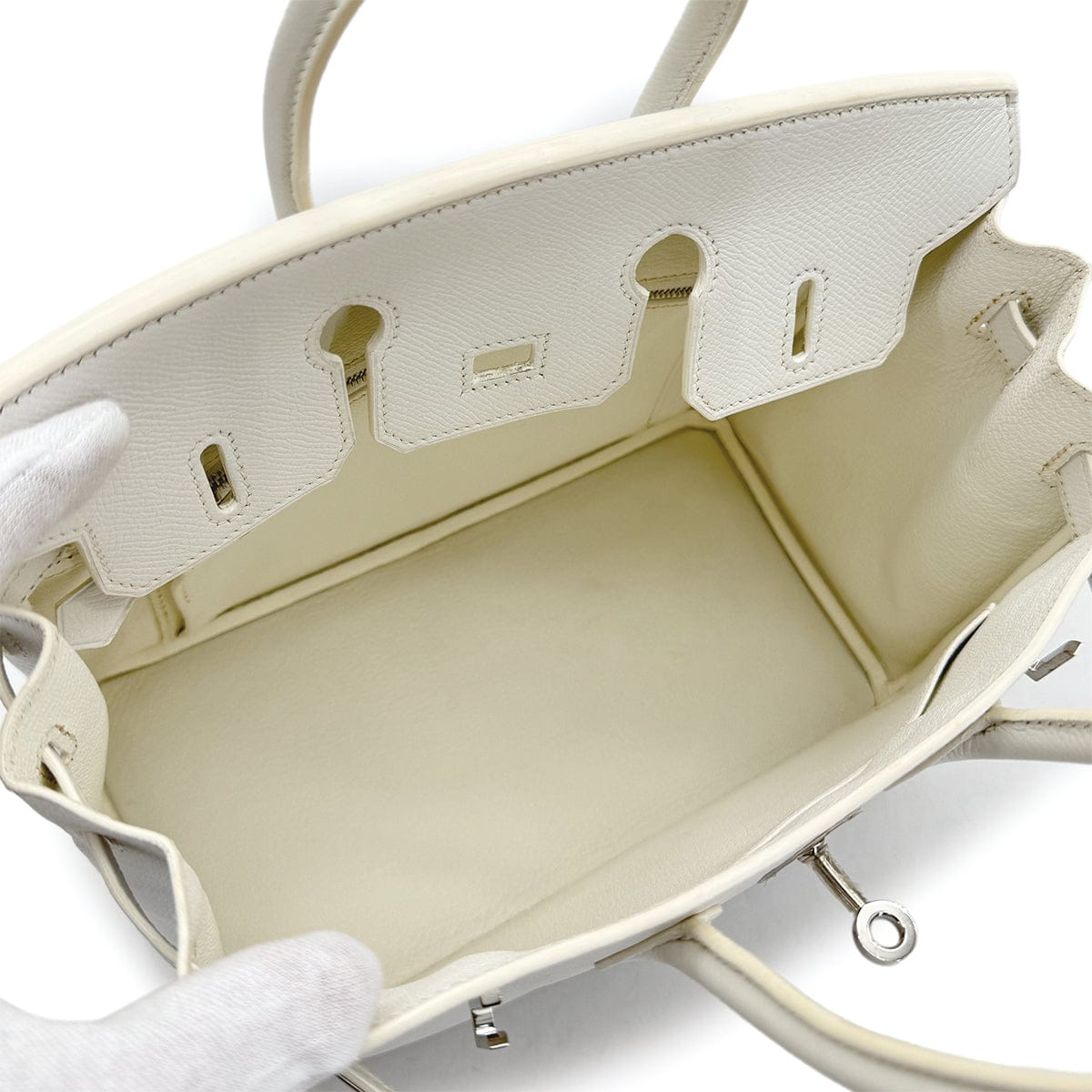 PURPOSE HERMES BIRKIN 25 BLANC VEAU EPSOM HAND BAG 2009 SQUARE M PALLADIUM HARDWARE 90317617
